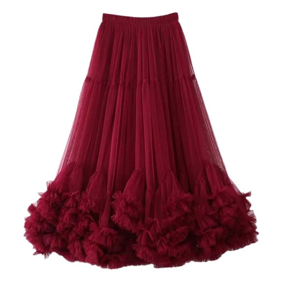 Ediodpoh Women's Skirts Party Skirt Layered High Waist Flared Midi Skirt with Ruffle Trim for Prom Night Ballet Skirt RD2 One Size