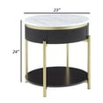 thumbnail image 5 of Ville 23 Inch Round Side End Table White Faux Marble Top Brown Reeded Edge, 5 of 5