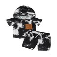 thumbnail image 1 of 2 Pcs Infant Pants Set  Boys Contrast Color Short Sleeve Hooded Pullover + Drawstring Shorts, 1 of 7