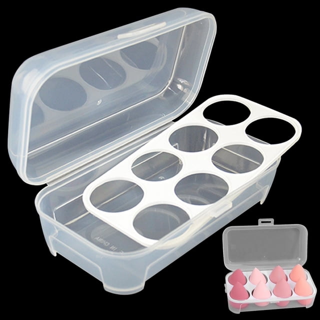 Porte-ufs de Maquillage Transparent 8 Cavités Rangement Éponge en Plastique
