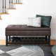 thumbnail image 1 of Entryway Footstool, Open Bottom in Distressed Brown Faux Leather, 44 Inch Wide Rectangle Storage Ottoman Bench My Lux Decor Round, 1 of 6