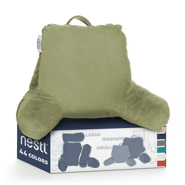 Nestl Reading Pillow, Medium Comfortable Bed Rest Pillow with Arms for Kids Teens & Adults – Premium Shredded Memory Foam TV Pillow - Sage Green