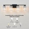 thumbnail image 2 of Kyrid 30 in. 4-Light Black Vanity Light with Clear Ribbed Glass Shades, 2 of 10