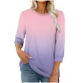 thumbnail image 2 of WSBDENLK Womens 3/4 Length Sleeve Tops Summer Tee T-Shirts Solid Color Round Neck Tunic Blouses Fall Winter Clothes Pink S(S), 2 of 6