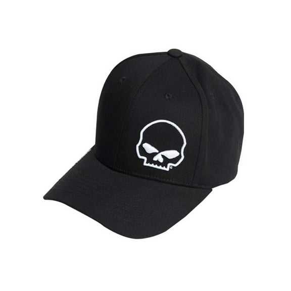 Harley-Davidson Men's Crooked Skull Curved Bill Stretch Fit Baseball Cap (S/M), Harley Davidson
