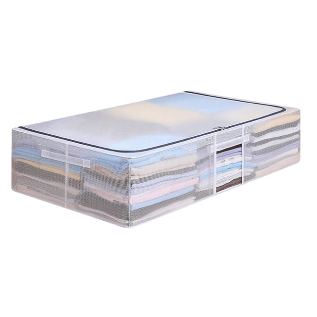 RKSTN Underbed Storage Ba g Underbed Storage Bag Reinforced Steel Frame Sturdy Structure, Foldable Organise Containers,Handles, See-Through, For Clothing, Blankets, Sweaters, Toys, Quilts