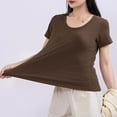 thumbnail image 4 of Youyipin Womens Tops Spring Fashion Womens Scoop Neck Short Sleeve Tops Summer Going Out Double Lined T Shirts Slim Fit Clothes Basic Tee For Women 2025, 4 of 6