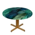 thumbnail image 3 of HAOXIT Round Tablecloth Watercolor Peacock Feather Washable Polyester Table Cloth Teal Blue Turquoise Floral Green Leaf Decorative Table Cover for Dining Banquet Indoor and Outdoor Use 46-50, 3 of 8