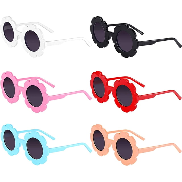 6 pares de gafas de sol para niños con forma de flor redonda de cristal decorativo