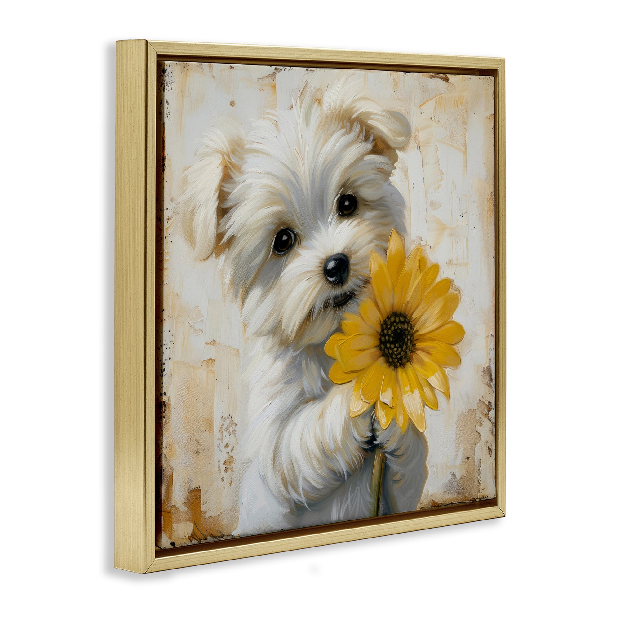 Stupell Industries Little Lucky Puppy Gold Framed Floater Canvas Wall Art, design by Tina LeCour