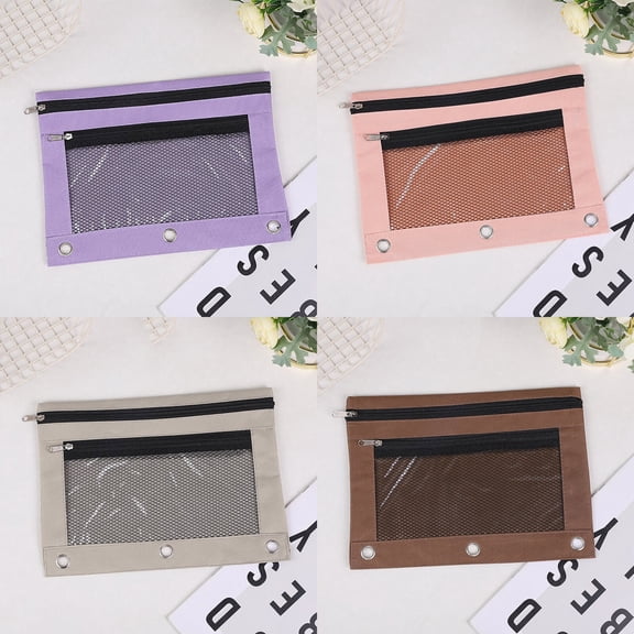 Cute Zippered Binder Pencil Pouch for 3 Ring Binder, Clear Mesh Pencil Case Organizer, Classroom Supplies Zipper Pouch for School.