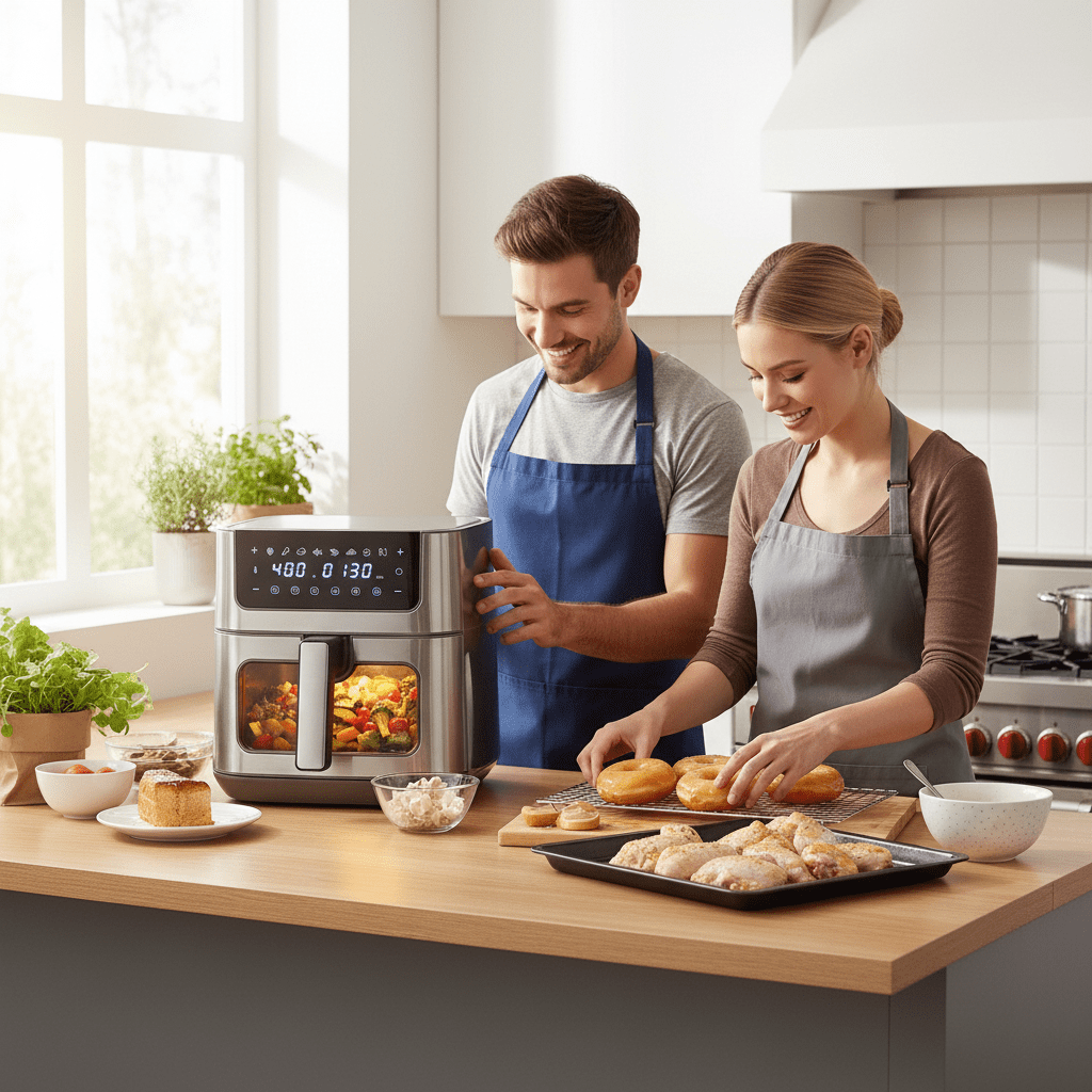 Atilioo 6.34Qt Air fryer with View Window & 8 Presets, Digital Touchscreen Stainless Steel Rapid Frying Cooker, Non-Stick & Dishwasher Safe, Gray