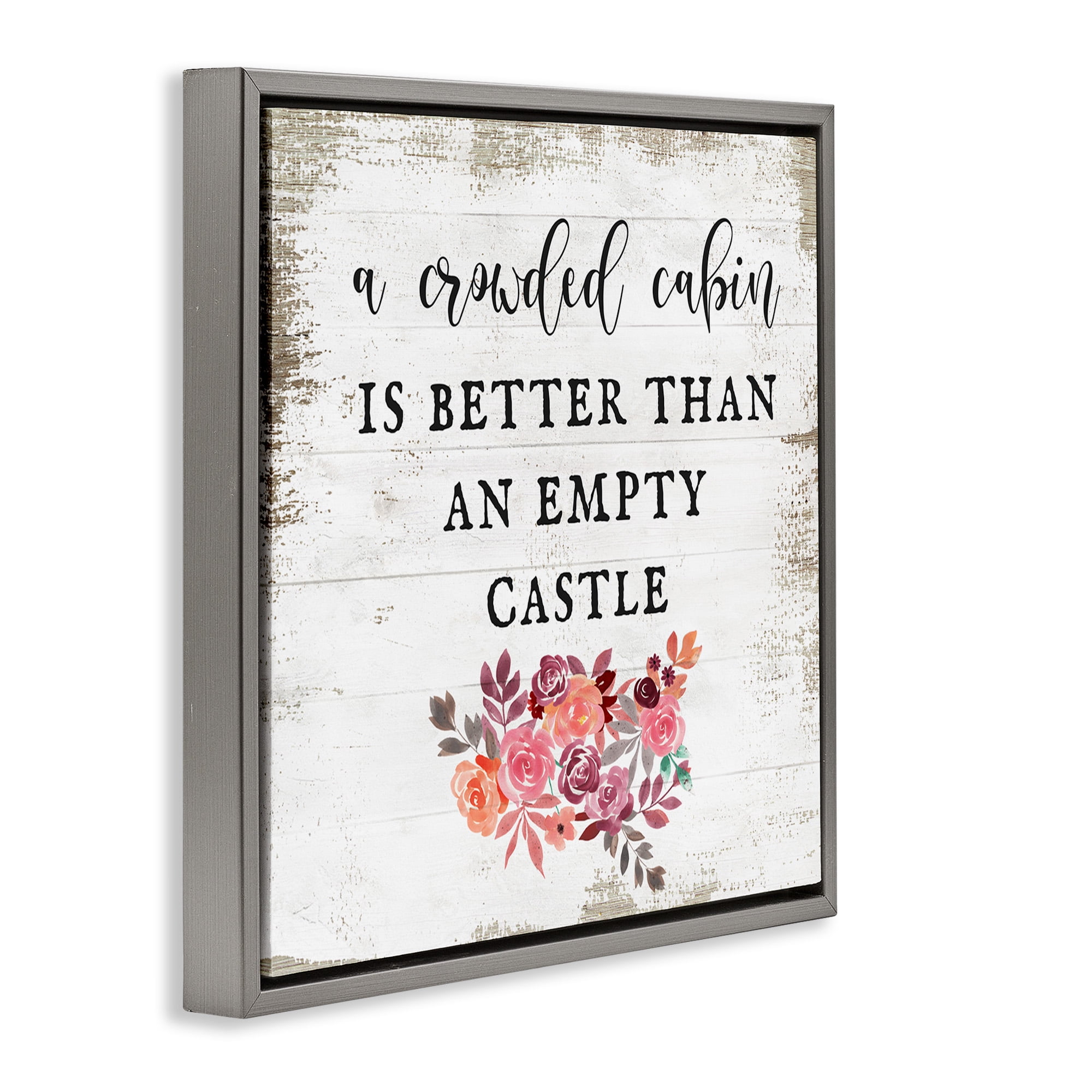 Stupell Industries Charming Cabin Rustic Phrase Typography Painting Gray Floater Framed Canvas Art Print Wall Art, 25 x 25