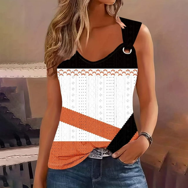 IROINID Womans Workout Tank Tops,Women's Gradient Color Sleeveless V-neck Top Orange S