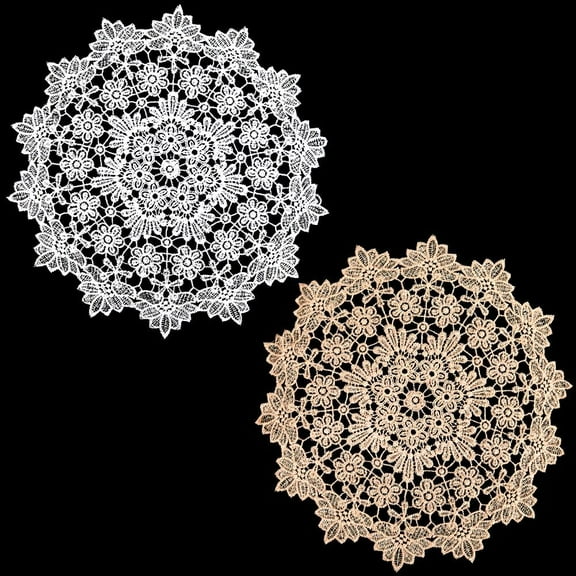 2 Colors Round Crochet Placemats 14 Inch Cup Coasters Vintage Handmade Knitted Crocheted Lace Doilies Table Decor for Wedding Tea Party Table Decoration Dining Room White Papayawhip Colorful DIY