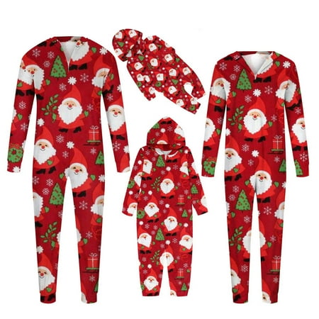 

YWDJ Christmas Pajamas for Women Parent-child Christmas Set Printed Home Wear Hoodid Pajamas Moms Jumpsuit Red(Red Women M)