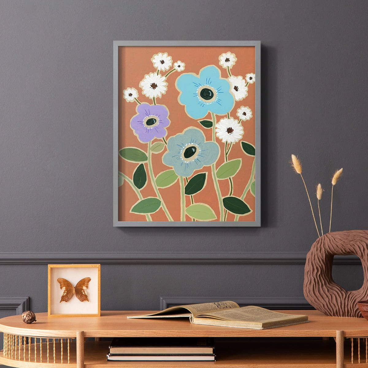 Woodblock Floral IV Framed Print - Solid Wood in Single Picture Frame Solid Wood 2 Framed Print