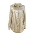 thumbnail image 4 of Ounisa Women's Metallic Button Down Shirt Sparkly Long Sleeve Front Pocket Party Night Holiday Long Blouse Top, 4 of 5