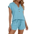 thumbnail image 2 of VBVC Women's 2 Piece Button Down Set,Ladies Button Down Top with Pocket Shorts,Drawstring Sweatsuit for Women,Light Blue,S-2XL, 2 of 6