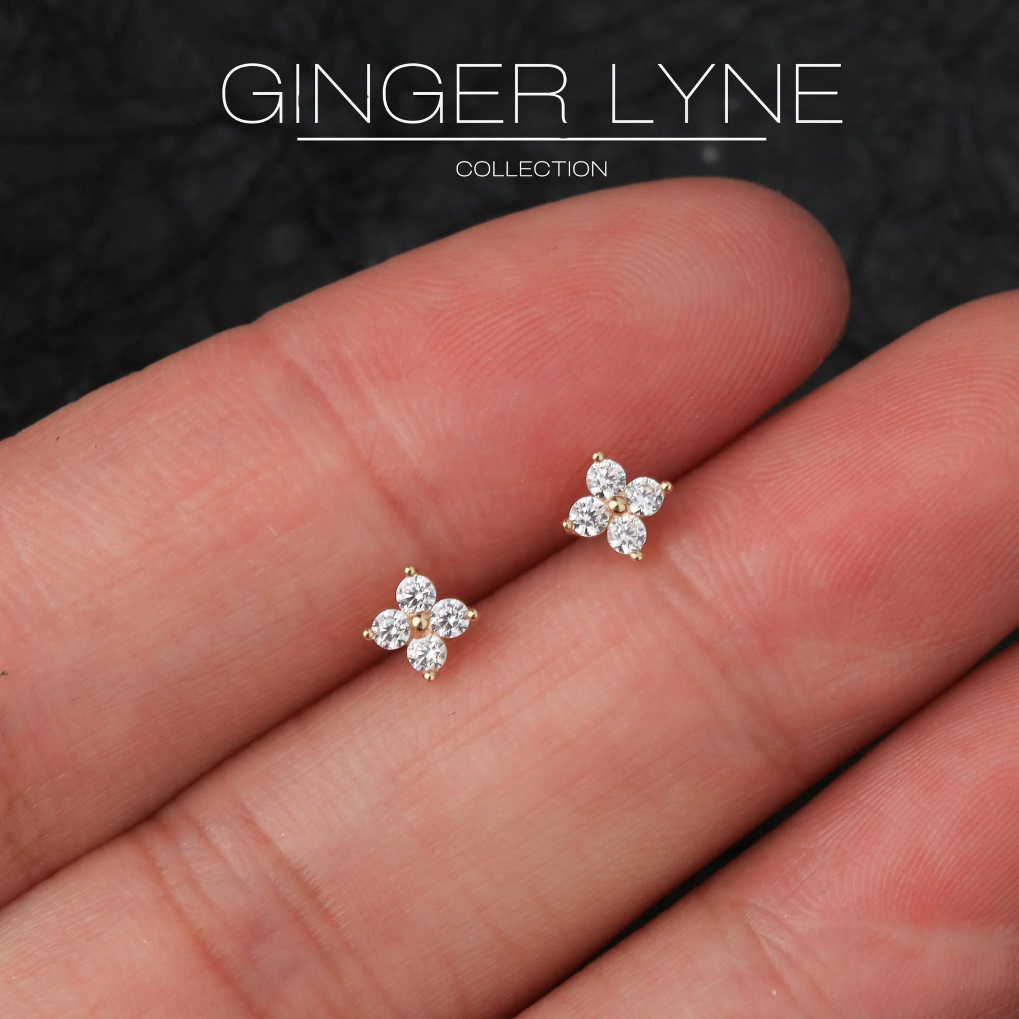 Cubic Zirconia Flat Back Stud Earrings by Ginger Lyne Gold Plated Sterling Silver Body Jewelry