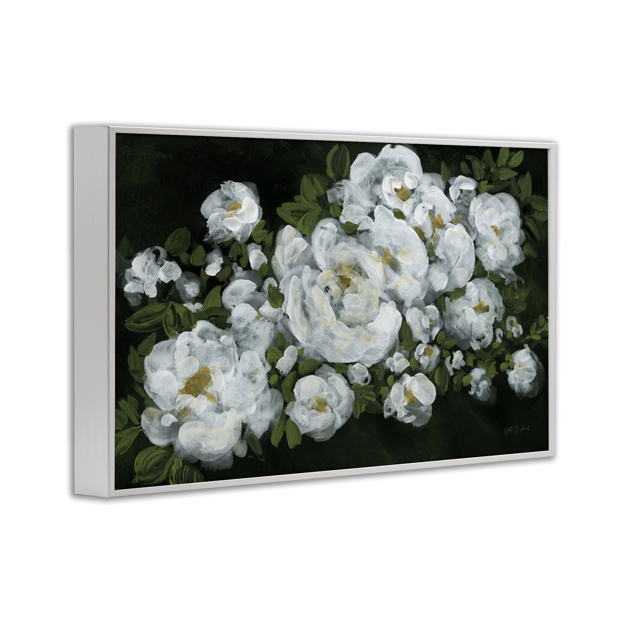 Stupell Industries Midnight Blooming Roses Botanical & Floral Painting White Framed Art Print Wall Art, 18 x 12
