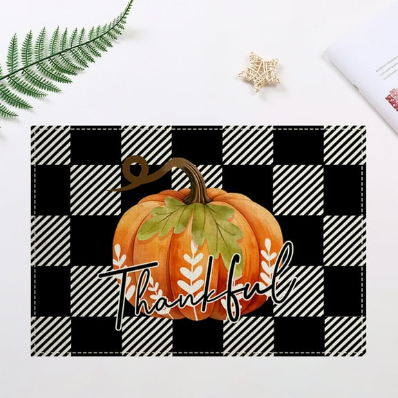 Fasiaou Fall Placemats for Dining Table, Autumn Pumpkins Leaves Thanksgiving Harvest Washable Cloth Farmhouse Decorative Kitchen Table Mats 12x18 Inch for Seasonal Home Party Outdoor