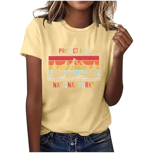 Camisetas de Verano de Manga Corta de las Mujeres Nuevo Suéter de Cuello de Tripulación, Top de Fiesta Impreso Casual para la Primavera