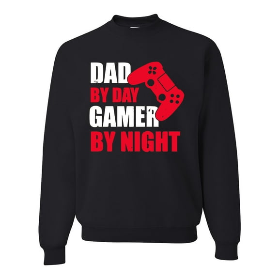 Wild Bobby,Dad by Day Gamer by Night Funny Gaming Dad Gift, Father's Day, Unisex Crewneck Graphic Sweatshirt, Black, Small