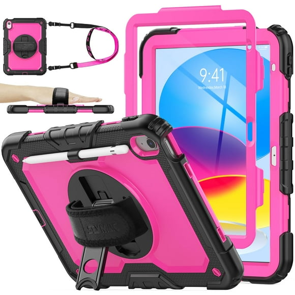 Funda SEYMAC de serie para iPad de 11ª y 10ª generación, 11 pulgadas/10,9 pulgadas, color rosa y negro