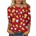 thumbnail image 1 of Hauts à Manches 3/4 pour Femmes Mode Féminine T-Shirt Imprimé Noël Blouse à Manches 3/4 Col Rond Hauts Décontractés Hauts à Col Haut pour Femmes Hauts à Manches 3/4 T-Shirts pour Femmes Mode, 1 of 5