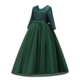 thumbnail image 2 of IBTOM CASTLE Flower Girls 3/4 Sleeve Deep V-Back Tulle Vintage Lace Wedding Party Long Dress Formal Princess Communion Pageant Maxi Gown 4-5 Years Dark Green, 2 of 8