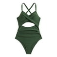 thumbnail image 4 of WREESH Womens One Piece Swimsuits Tummy Control Bathing Suit for Women Push Up Swimwear V Neck High Cut Monokini Green, 4 of 7