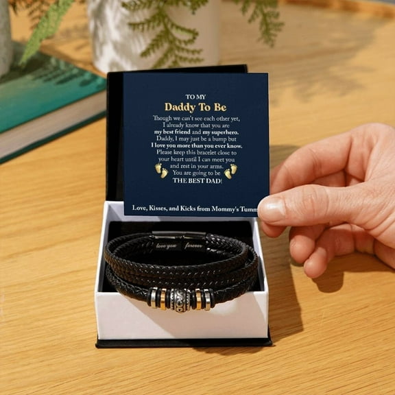 Daddy To Be Leather Bracelet Gift from Bump with Message Card and Gift Box, Father To Be Gifts, Soon To Be Dad Gift on Fathers Day, Expecting Dad Gift Ideas from Baby
