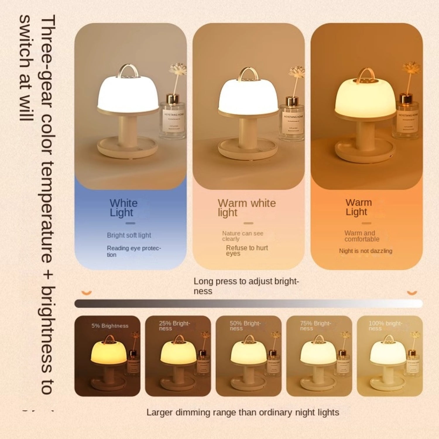 D.FAMILY Night Light with Red Sleep Aid, Dimmable Bedside Lamp for Nursery & Bedroom