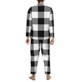 thumbnail image 5 of Kll White And Black Plaid Sleepwear Mens Flannel Pajamas,Long Cotton Pj Set, 5 of 9