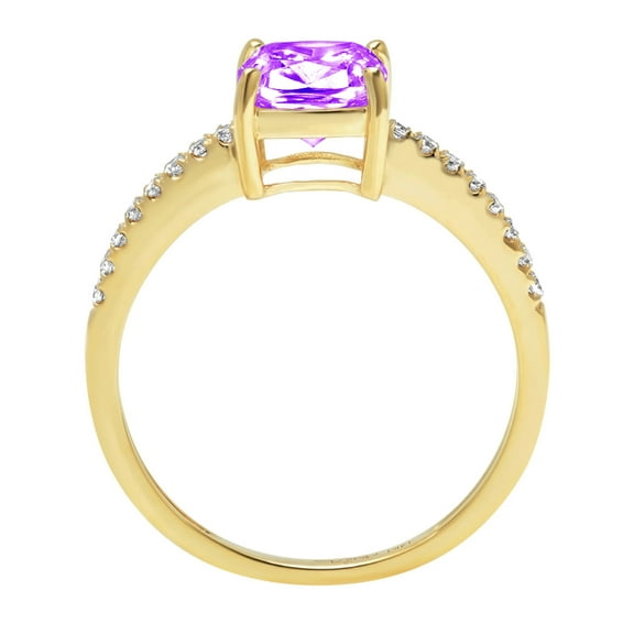 2.7 ct Cushion Cut Natural Amethyst Solitaire with Accents Engagement Ring for Women in 18K Yellow Gold