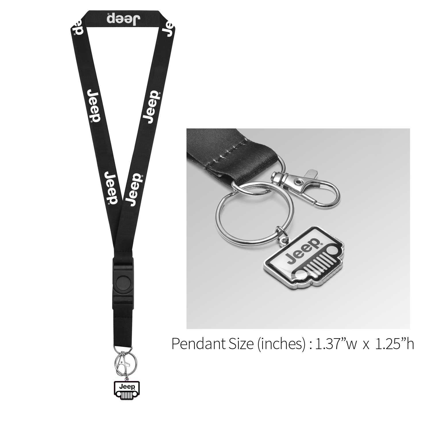 iPick Image for Jeep Full-Color Die-Cut Metal Key Chain with Printed Logo Black Lanyard Strap, Official Licensed