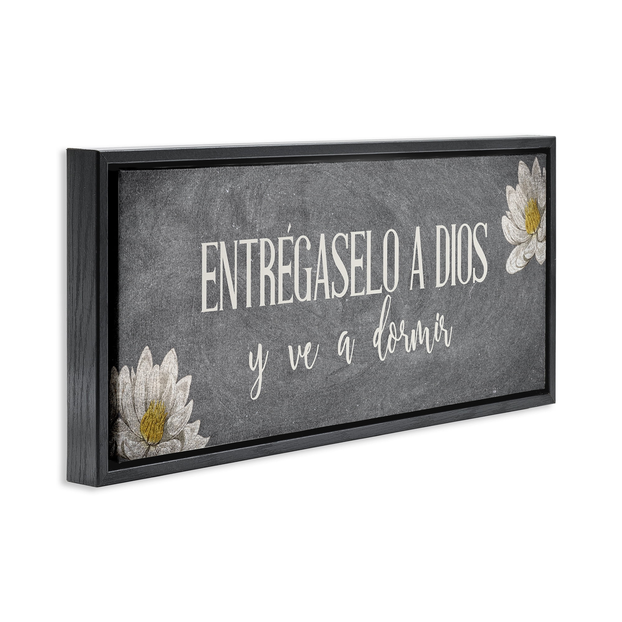 Stupell Industries Entrégaselo a Dios y Descansa Religious Quotes and Sayings Painting Black Floater Framed Art Print Wall Art, 25 x 11