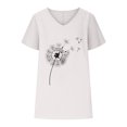 thumbnail image 4 of Wycnly Summer Tops for Women Summer Tops Loose Breathable Comfy Cotton Linen Tees Fashion Dandelion Print Tees Ladies V-Neck Short Sleeve Shirt Top, 4 of 4
