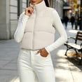 thumbnail image 2 of Smupbvky Cropped Vest for Women Zip Up Sleeveless Quilted Jacket Lightweight Mock Neck Winter Outerwear for Layering (M, Beige), 2 of 7