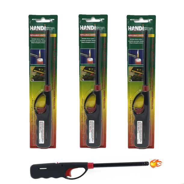 3 Pack Refillable Butane Gas Lighter for BBQ Grill, Candle, Fireplace