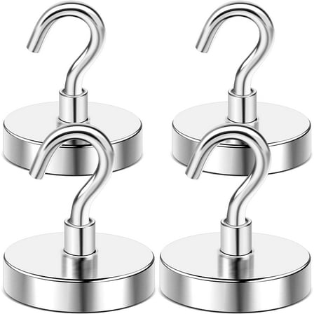 DIYMAG 4 Packs Magnetic Hooks,150 lb Heavy Duty Neodymium Magnets with Hooks for Refrigerator, Strong Cruise Hooks for Hanging, Magnetic Hanger for Grill