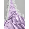 thumbnail image 3 of Lilac Purple Womens Halter Neck Lace Trim Satin Mini Dress A-Line Fit, 3 of 5