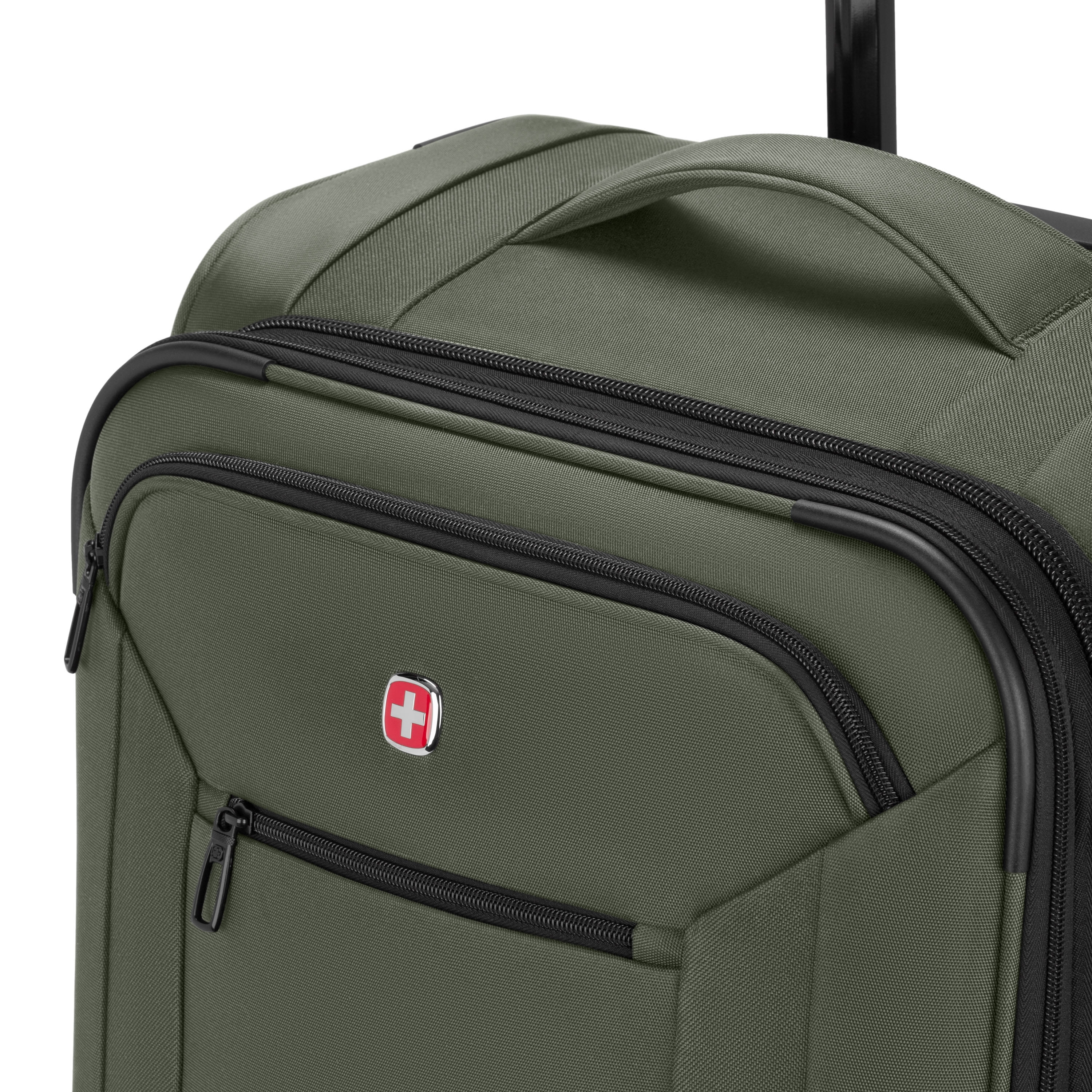 SWISSGEAR Stride Expandable Medium Checked Spinner Luggage, Olive Green, 8 Wheels & Built-in TSA Lock