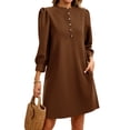 thumbnail image 2 of Solid Color Women 3/4 Sleeve Button Down Elegant Lady Dress, 2 of 6