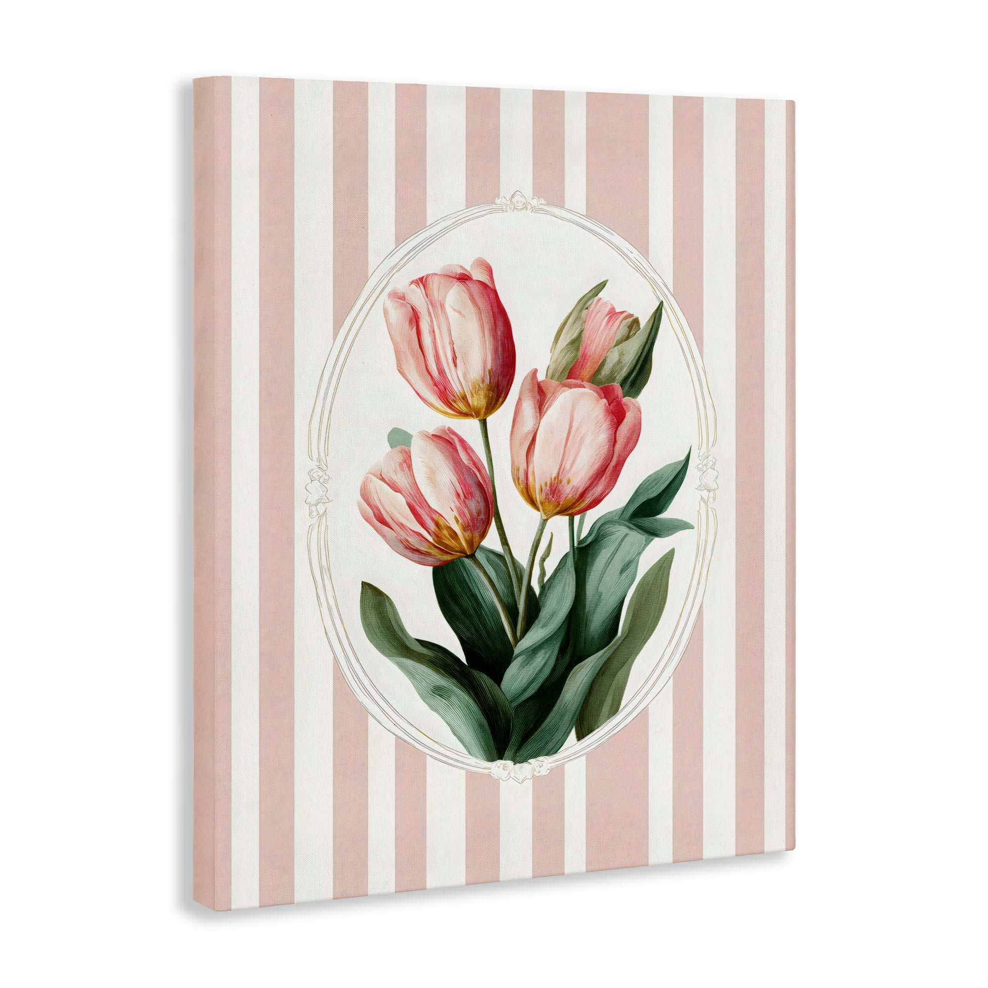 Stupell Industries Vintage Tulips on Stripes Canvas Wall Art, design by Ink Drop Loft