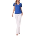 thumbnail image 2 of INSPIRE CHIC Women's Wrap Tops V Neck Short Sleeves Button Decor Ruched Causal Blouses Royal Blue XL, 2 of 6