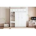 thumbnail image 4 of New Full Size Wall Murphy Bed with Desk, Top Cabinet and Storage Shelves, Space Saving Foldable Bed,White, 4 of 10