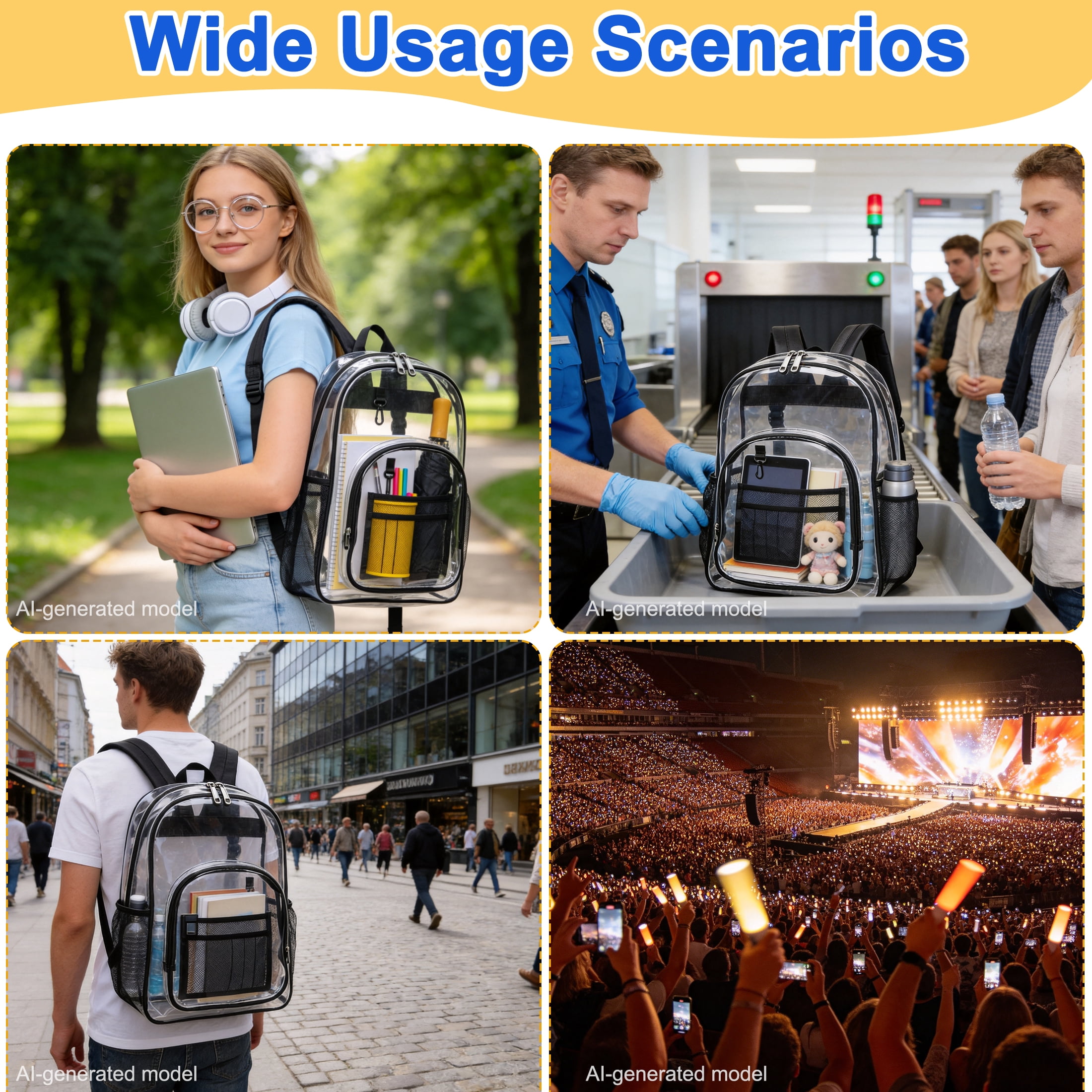 GARITIN Clear PVC Backpack, Heavy Duty Transparent See Through Bag for School Work Travel Security