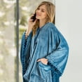 thumbnail image 6 of PAVILIA Fleece Poncho Blanket for Women |  Cozy Wearable Blanket Gift, Warm TV Shawl Sweater Cape with Pom Pom Fringe and Pockets, Gifts for Women (Sea Blue), 6 of 7